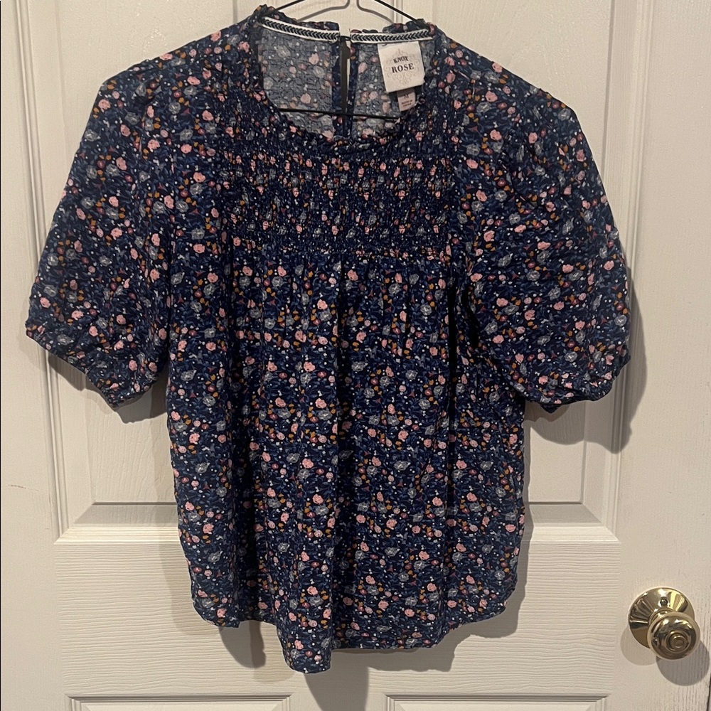 Knox Rose Navy and Pink Floral Blouse